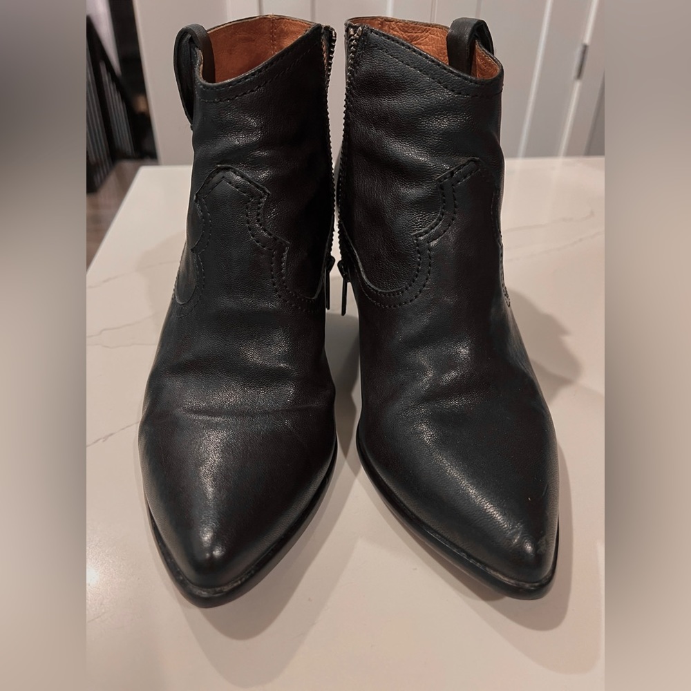 Frye Black Leather Pointed Ankle Booties